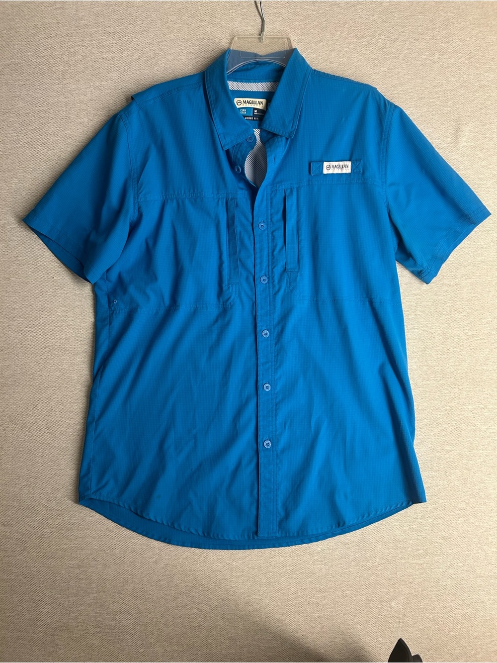 Magellan Outdoors Men’s Short Sleeve Button-Front Shirt in Bright Blue